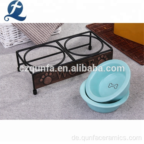 Blue Ceramic Hundefutter Water Feeder Pet Bowls